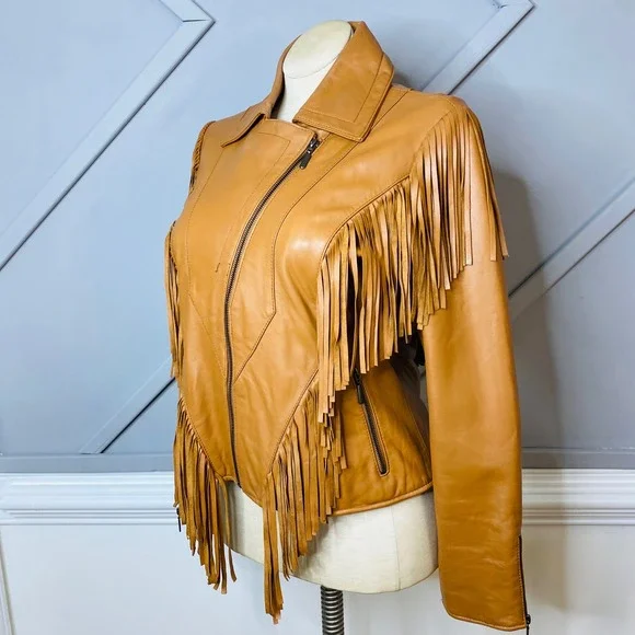 Joseph Israel New York Lamb Leather Western Fringe Jacket Women's Size L - Picture 6 of 10